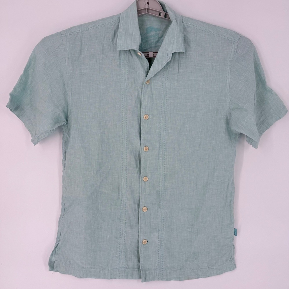 Tommy Bahama Mens Linen Shirt Seafoam Green Size Small Button Down Short Sleeve - Picture 2 of 6